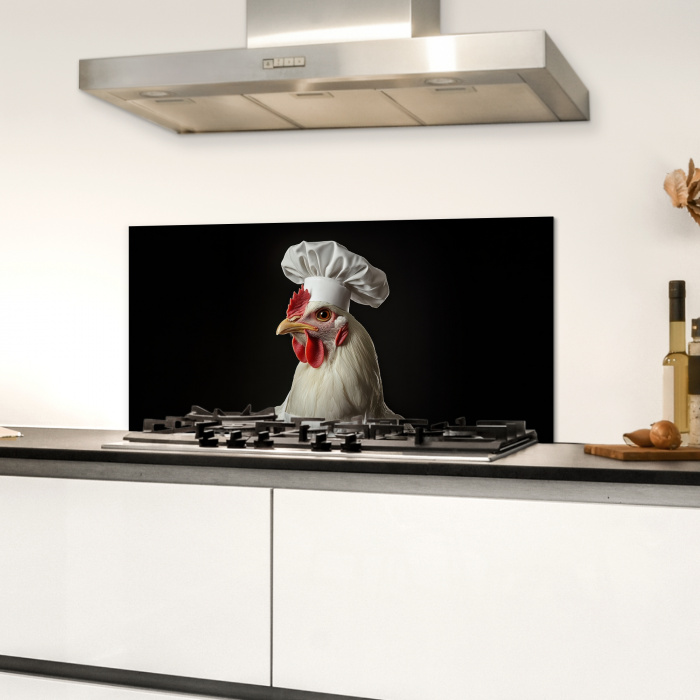 Kok - Rood - Kip Spatscherm Aluminium klein -sfeer4