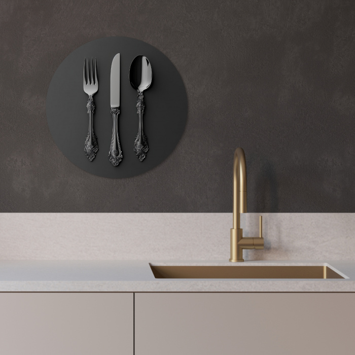 Bestek - Zwart KitchenYeah - Keuken - Wandcirkel Forex klein -sfeer1