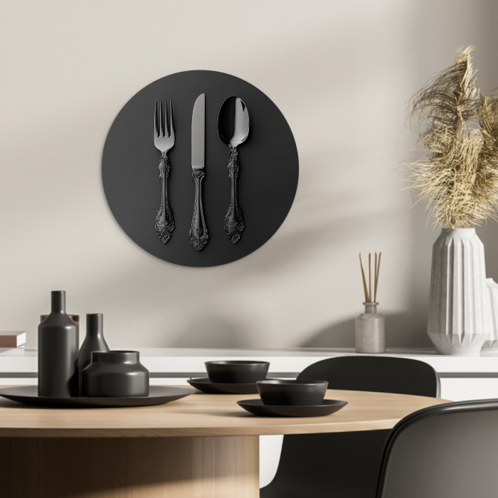 Bestek - Zwart KitchenYeah - Keuken - Wandcirkel Forex klein -sfeer2