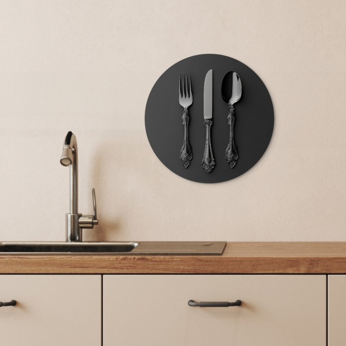 Bestek - Zwart KitchenYeah - Keuken - Wandcirkel Forex klein -sfeer3