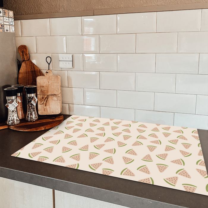 Watermeloensneetjes op Crème Inductie beschermer vinyl 3mm klein -sfeer3
