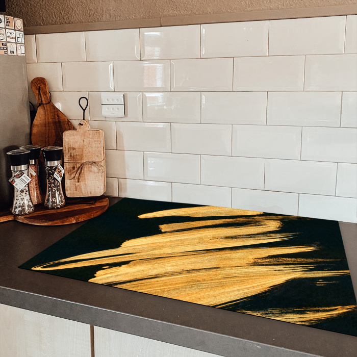 Gouden Streken: Penseelslag en Elegantie Inductie beschermer vinyl 3mm klein -sfeer3