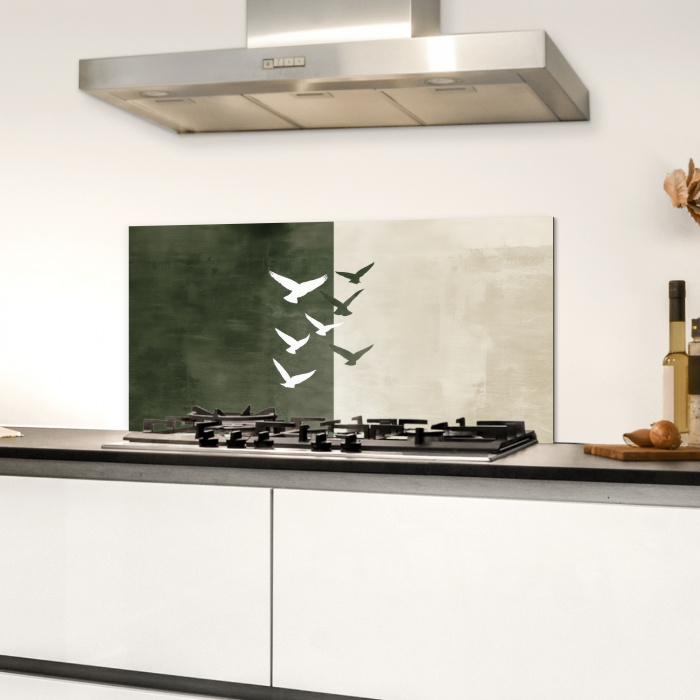 Japandi - Vogel - Groen Spatscherm Aluminium klein -sfeer4