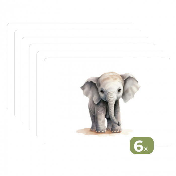 Olifant - Dieren - Kinderen - Watercolor Placemat vinyl groot -zzsfeer3_Kitchenyeah-website