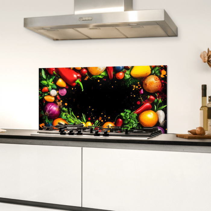 Groente - Graffiti - Kleurrijk - Koken - Abstract Spatscherm Aluminium klein -sfeer4