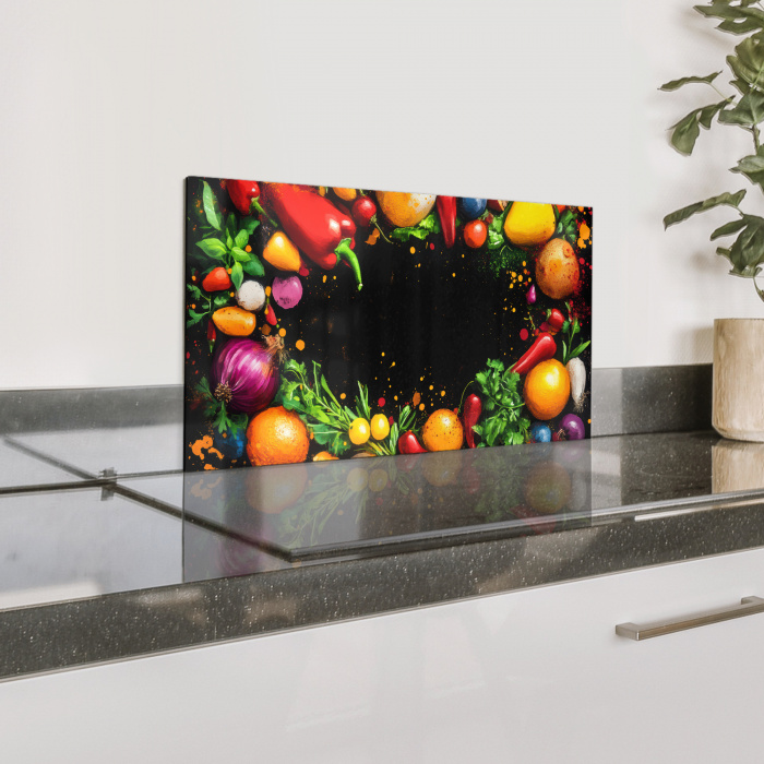 Groente - Graffiti - Kleurrijk - Koken - Abstract Spatscherm Aluminium klein -zzproduct_nieuw