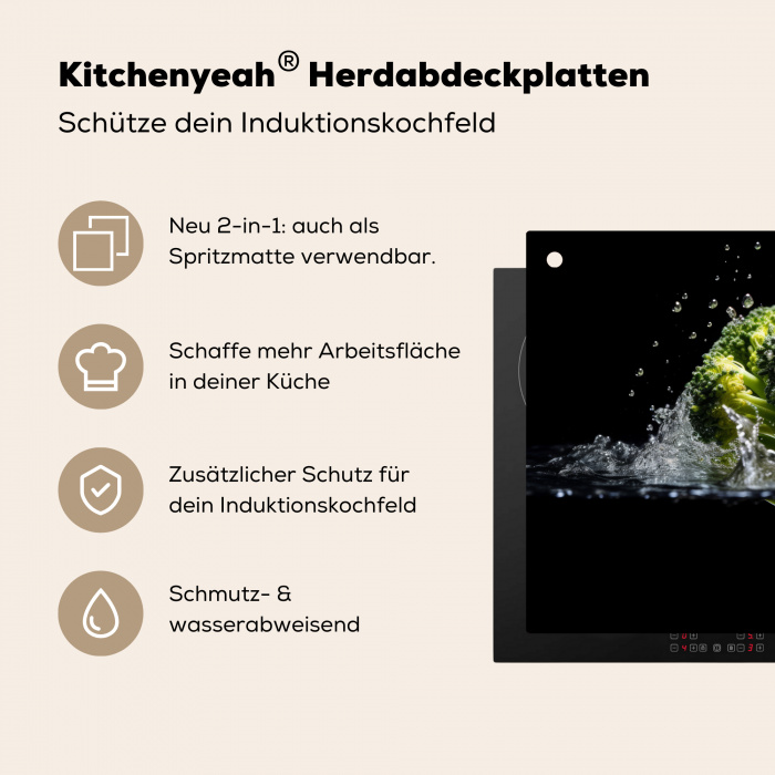 Broccoli - Groen - Water - Zwart Inductie beschermer vinyl 3mm klein -zzzzzzusp-haakje_DE