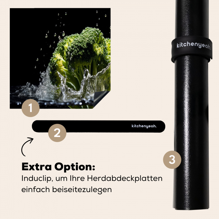 Broccoli - Groen - Water - Zwart Inductie beschermer vinyl 3mm klein -zzzzzzz-induclip_DE