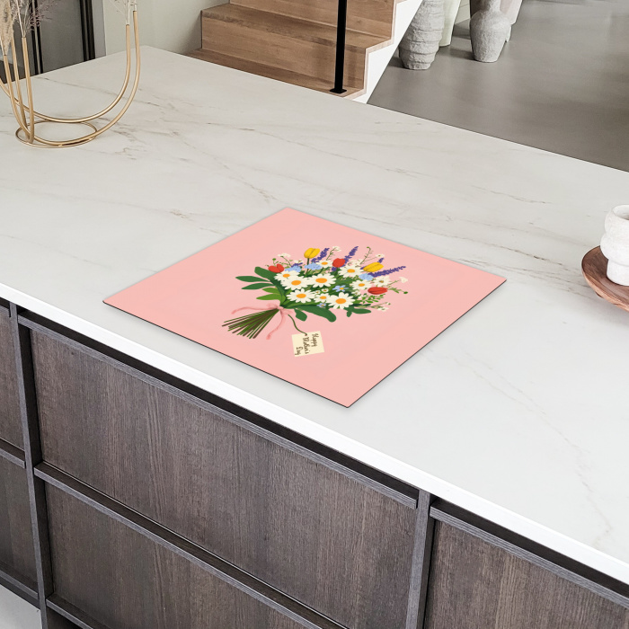 Bloemen - Lint - Kaartje Inductie beschermer vinyl 3mm klein -sfeer8