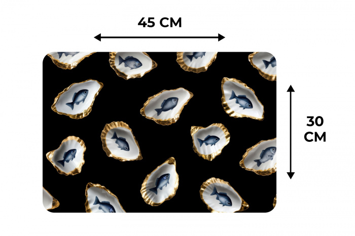 Oesters - Vissen - Blauw - Goud Placemat vinyl groot -specs