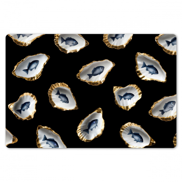 Oesters - Vissen - Blauw - Goud Placemat vinyl groot -zzsfeer1_Kitchenyeah-website