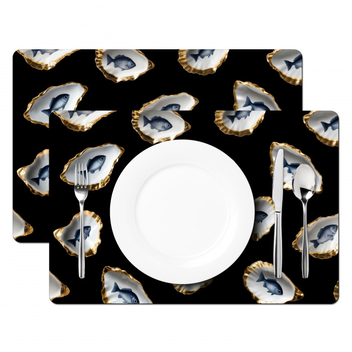 Oesters - Vissen - Blauw - Goud Placemat vinyl groot -zzsfeer2_Kitchenyeah-website