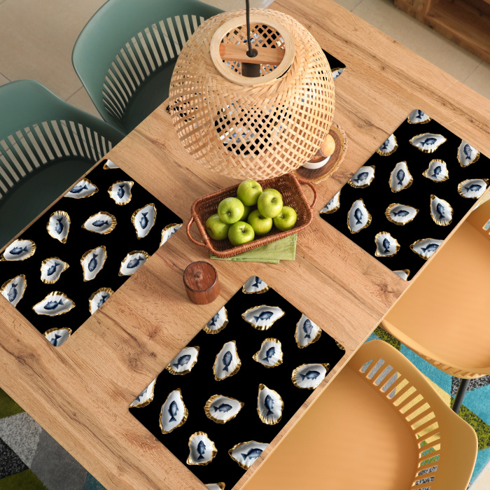 Oesters - Vissen - Blauw - Goud Placemat vinyl groot -zzsfeer5_Kitchenyeah-website