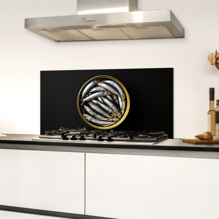 Sardines - Vissen - Rond - Zwart Spatscherm Aluminium klein -sfeer4