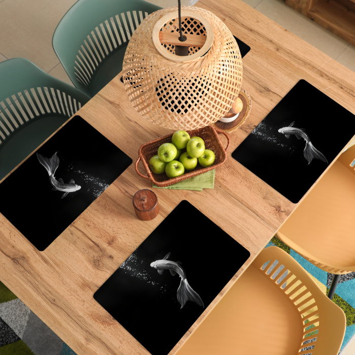 Koi - Vis - Wit - Zwart Placemat vinyl groot -zzsfeer5_Kitchenyeah-website