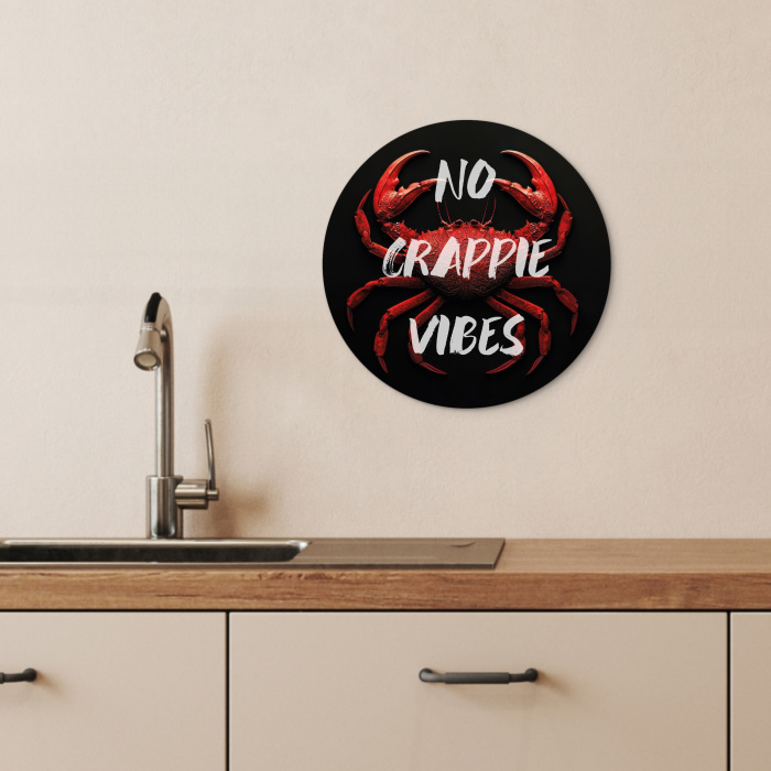 Krab - Rood - Tekst - Zwart KitchenYeah - Keuken - Wandcirkel Forex klein -sfeer3