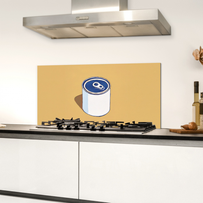Blikje - Minimalistisch - Blauw - Illustratie Spatscherm Aluminium klein -sfeer4