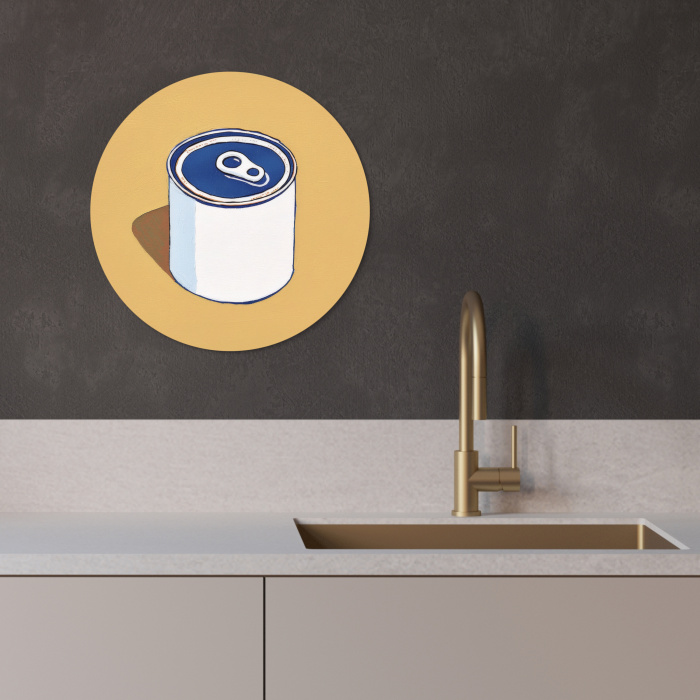 Blikje - Minimalistisch - Blauw - Illustratie KitchenYeah - Keuken - Wandcirkel Forex klein -sfeer1