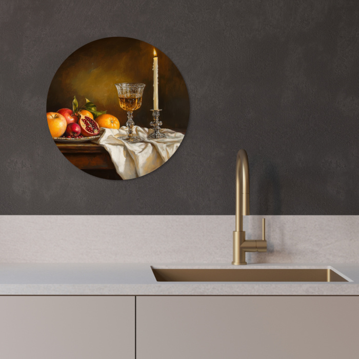 Fruit -  Stilleven - Wijn - Kaars KitchenYeah - Keuken - Wandcirkel Forex klein -sfeer1