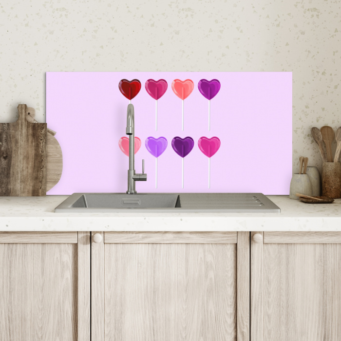 Lolly - Hart - Roze - Snoep Spatscherm Aluminium klein -sfeer2