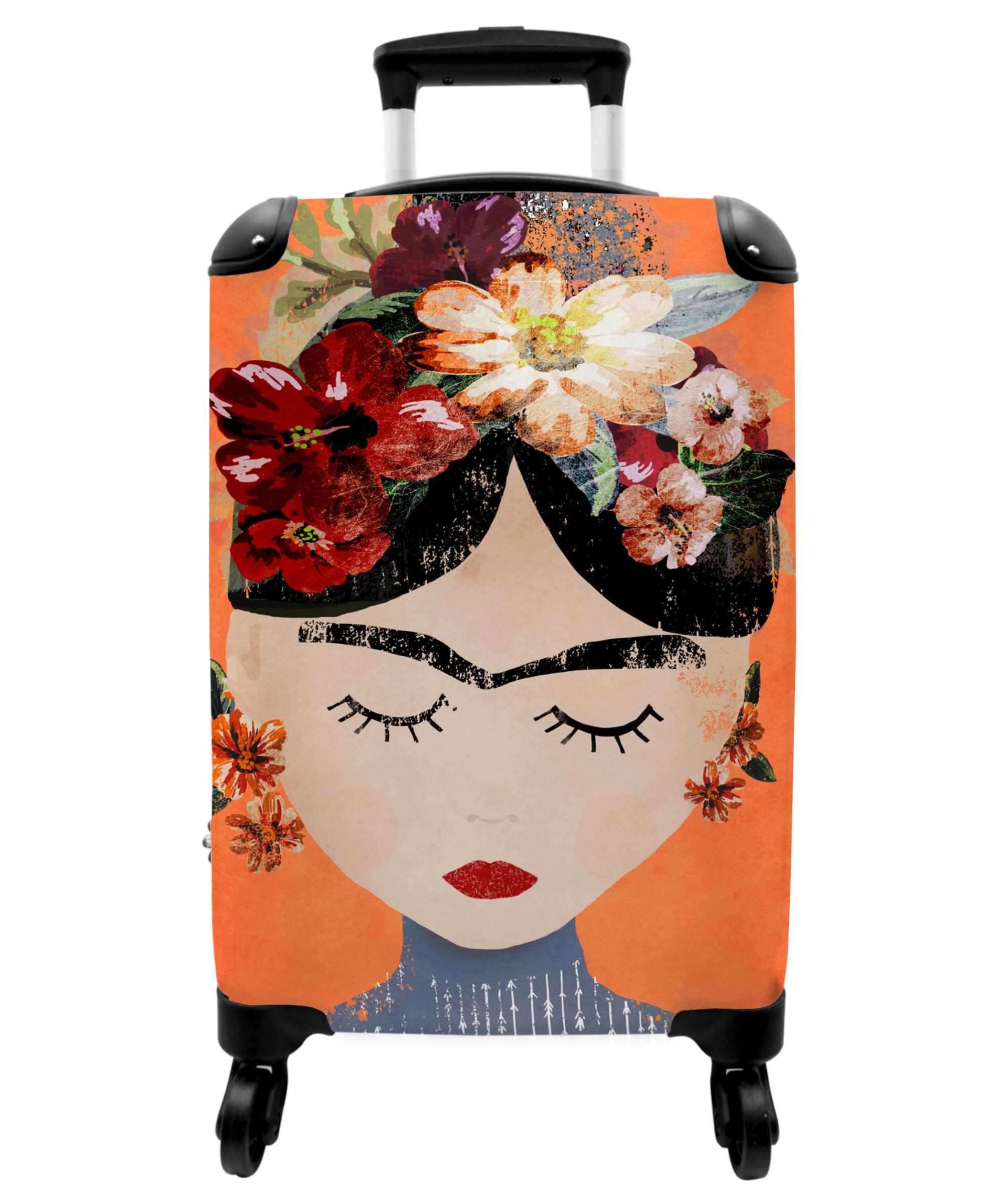 Koffer - Portret - Frida Kahlo - Oranje - Vrouw - Bloemen-1