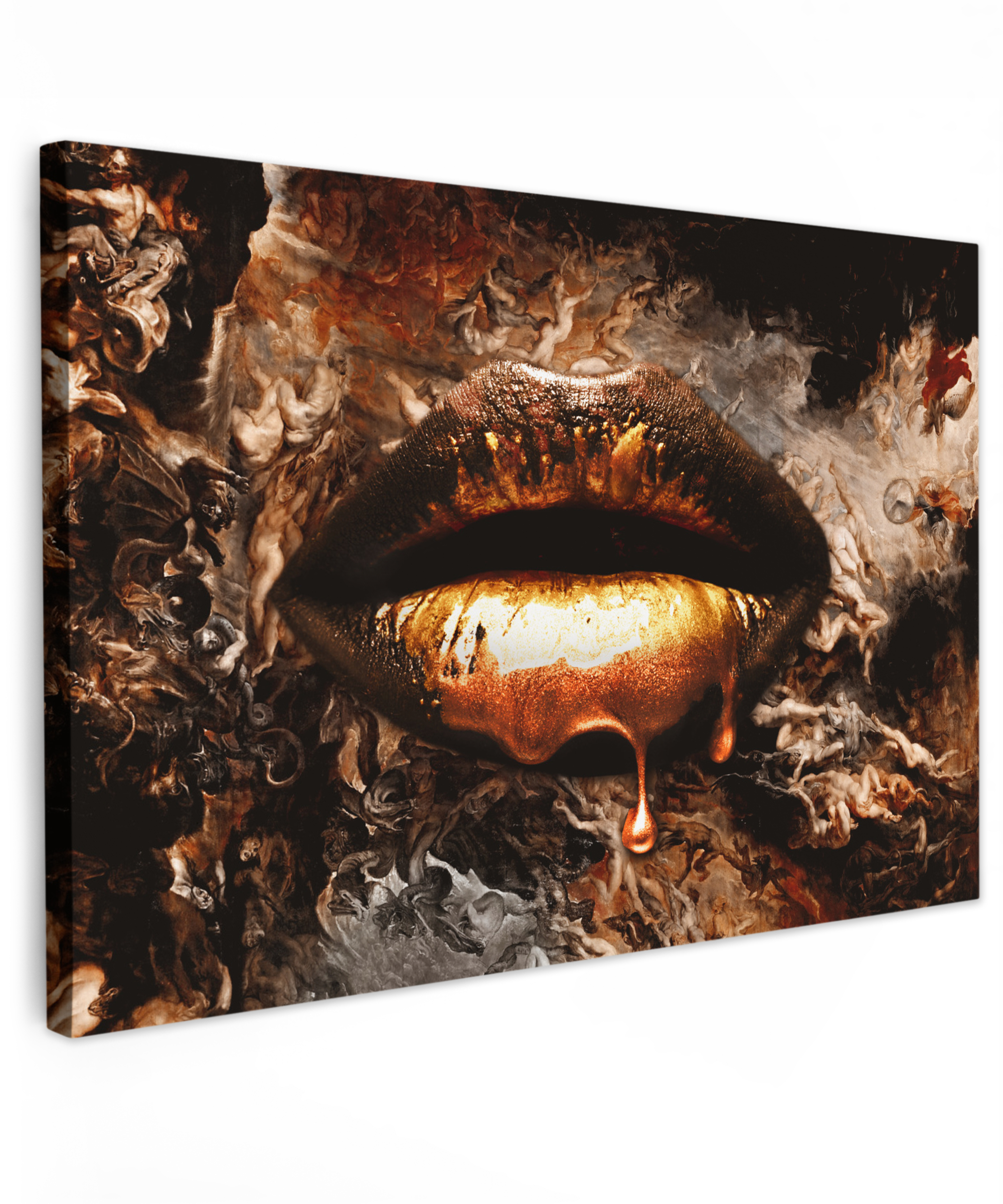 Canvas schilderij Goud Lippen Kunst