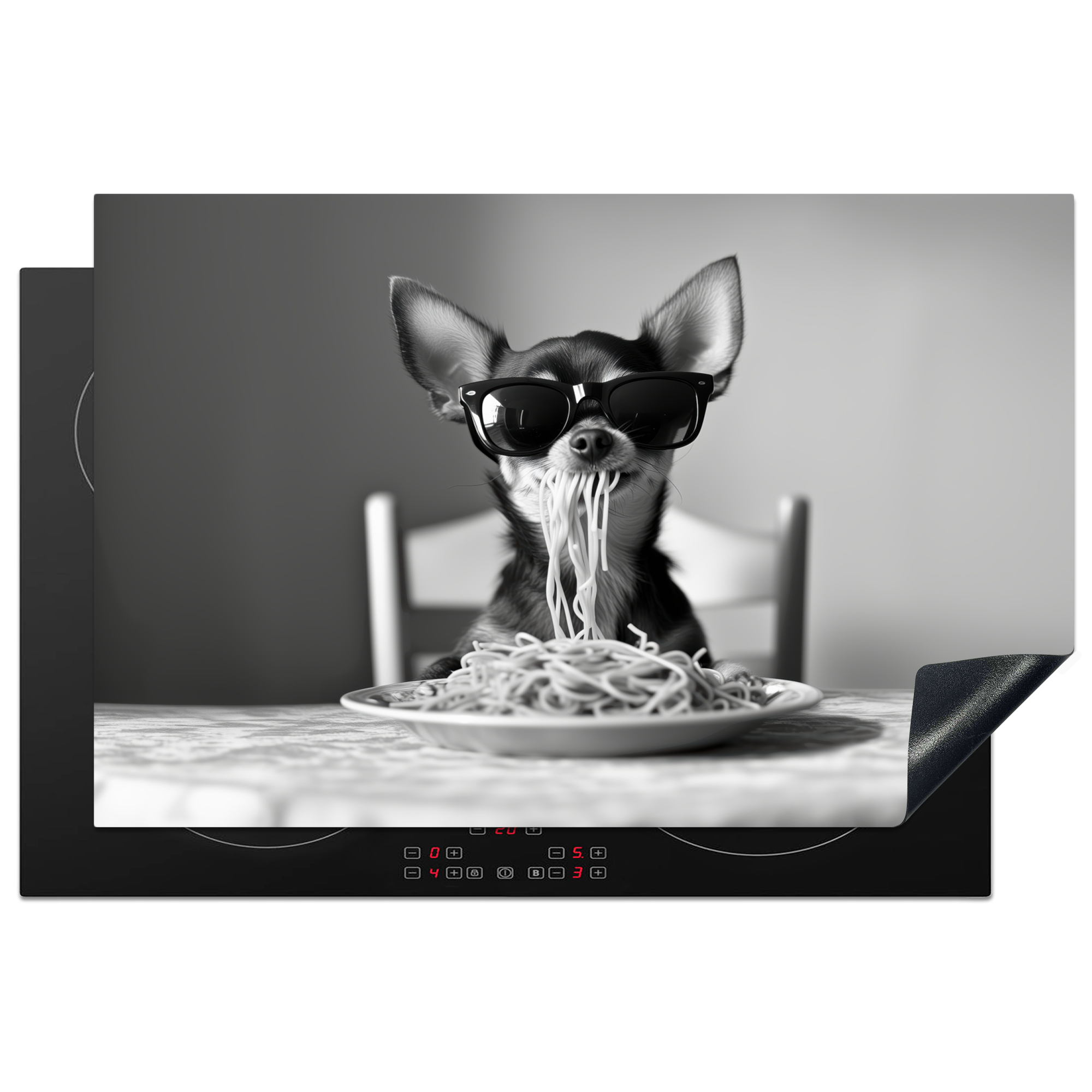 Inductiebeschermer - Chihuahua - Hond - Zonnebril - Humoristisch - Zwart - Wit - Spaghetti