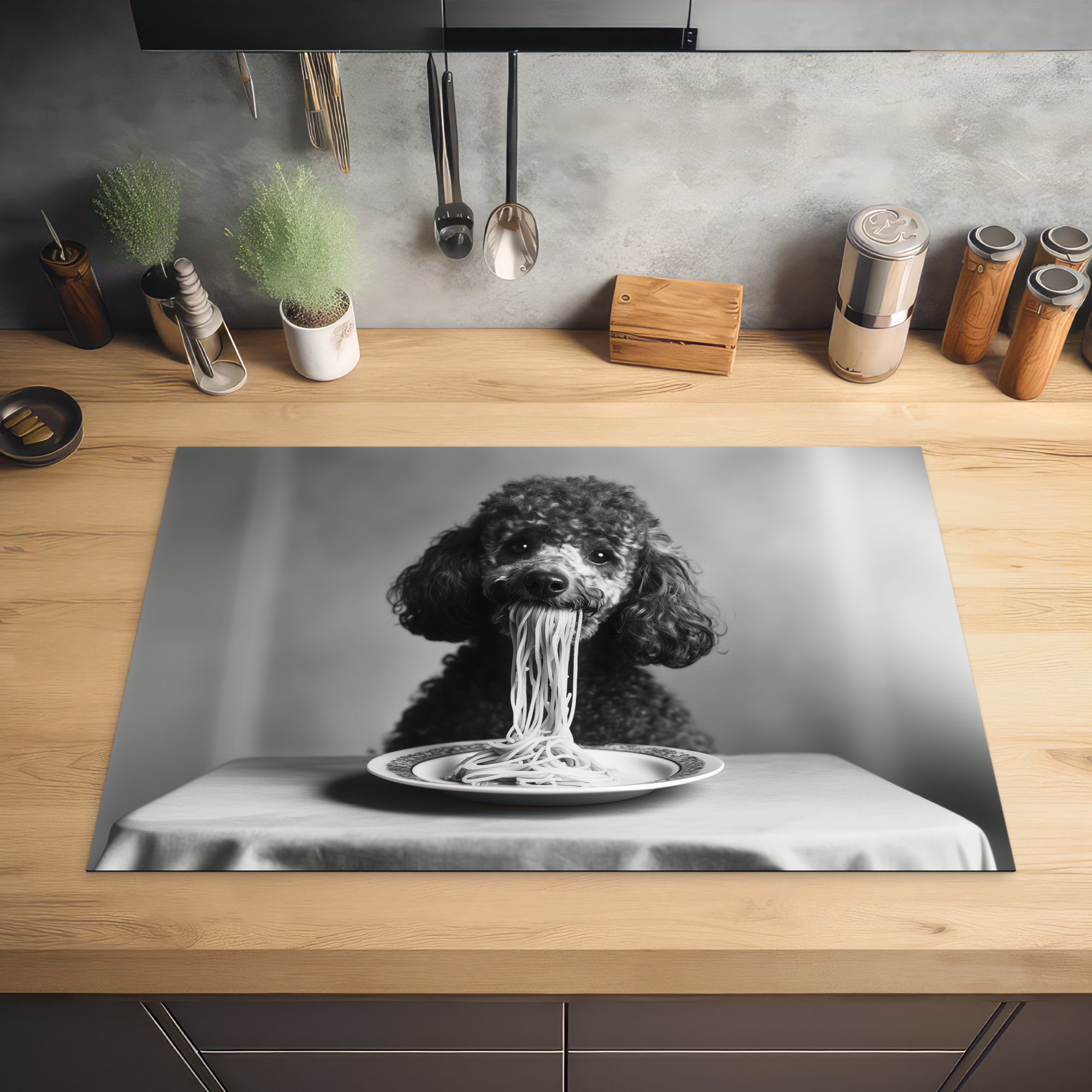 Inductiebeschermer - Poedel - Hond - Zwart - Wit - Schattig - Pasta-2