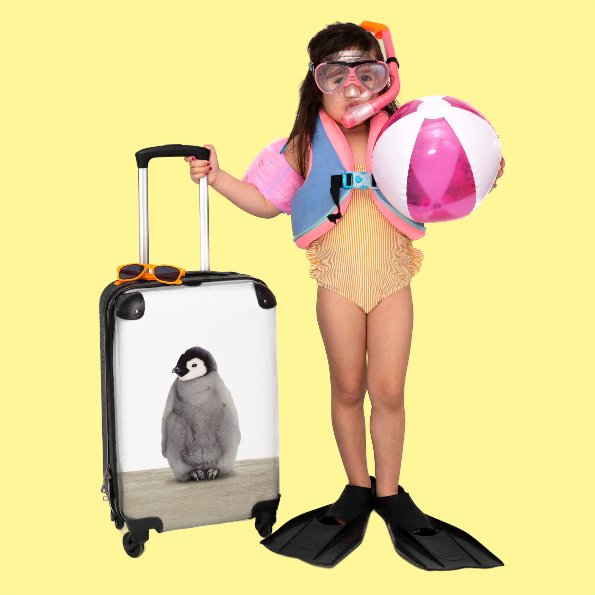 Koffer - Pinguïn - Vacht - Grijs - Kinderen-thumbnail-3