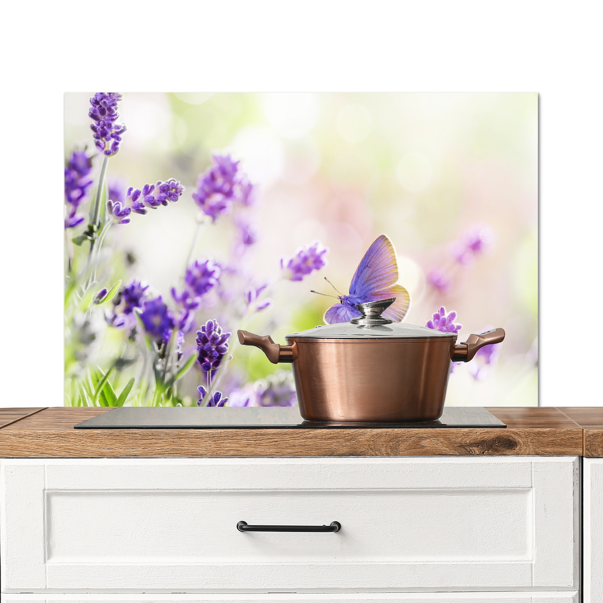 Spatscherm keuken - Lavendel - Vlinder - Bloemen
