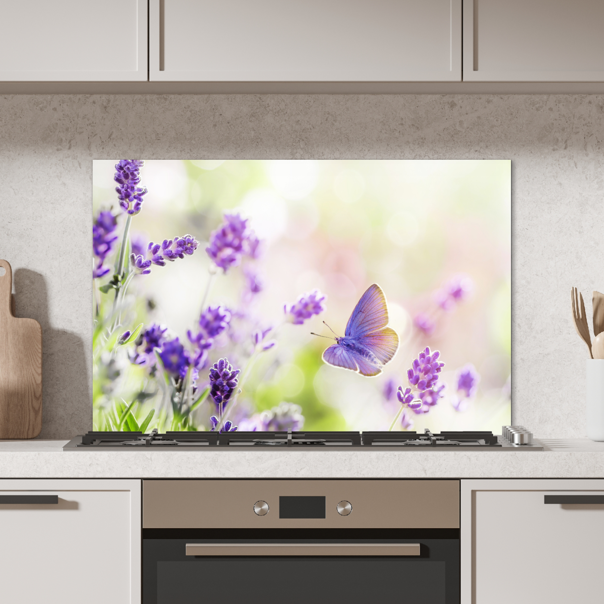 Spatscherm keuken - Lavendel - Vlinder - Bloemen-2