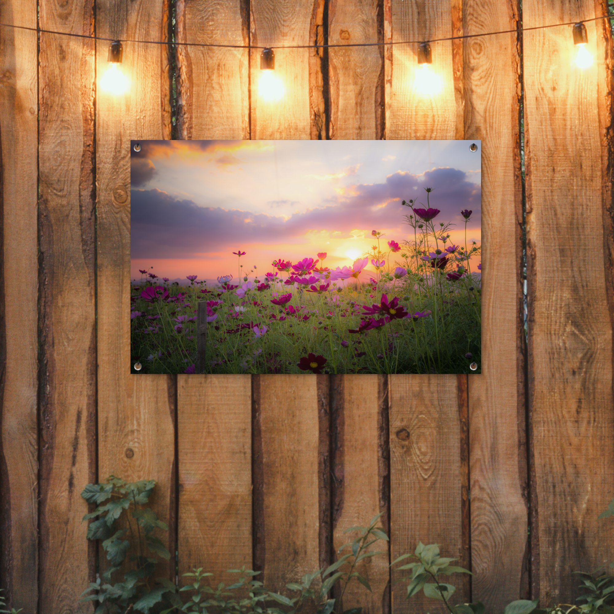 Tuinposter - Zonsondergang - Bloemen - Roze - Natuur - Groen - Staand-2