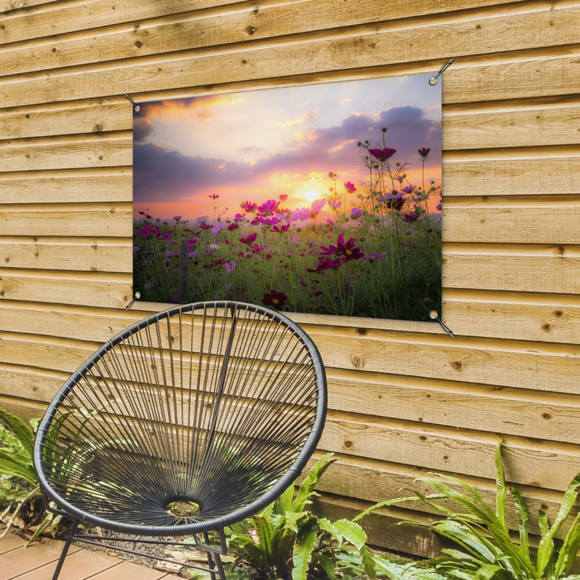 Tuinposter - Zonsondergang - Bloemen - Roze - Natuur - Groen - Staand-4