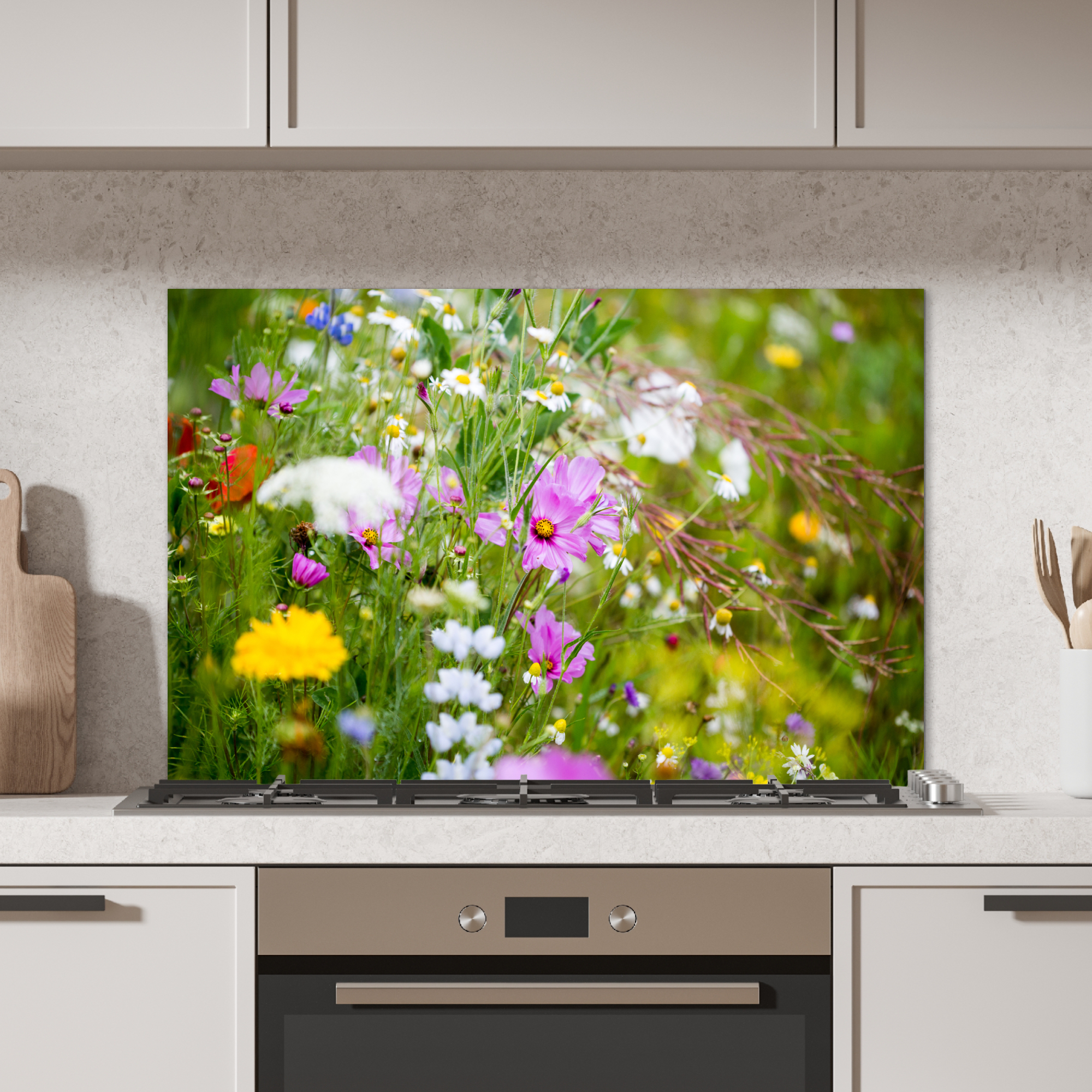 Spatscherm keuken - Bloemen - Natuur - Groen - Gras - Paars - Wit-2