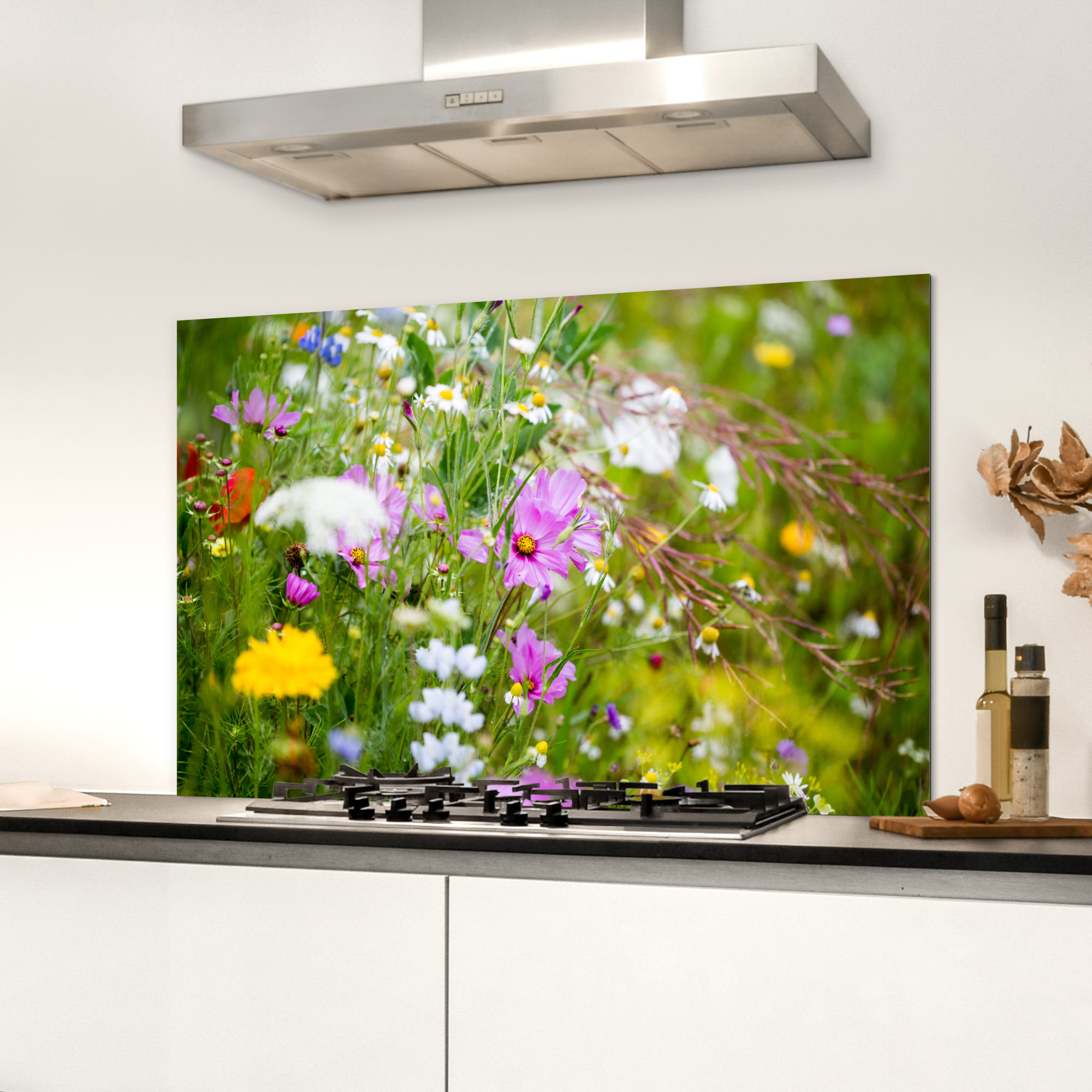 Spatscherm keuken - Bloemen - Natuur - Groen - Gras - Paars - Wit-3