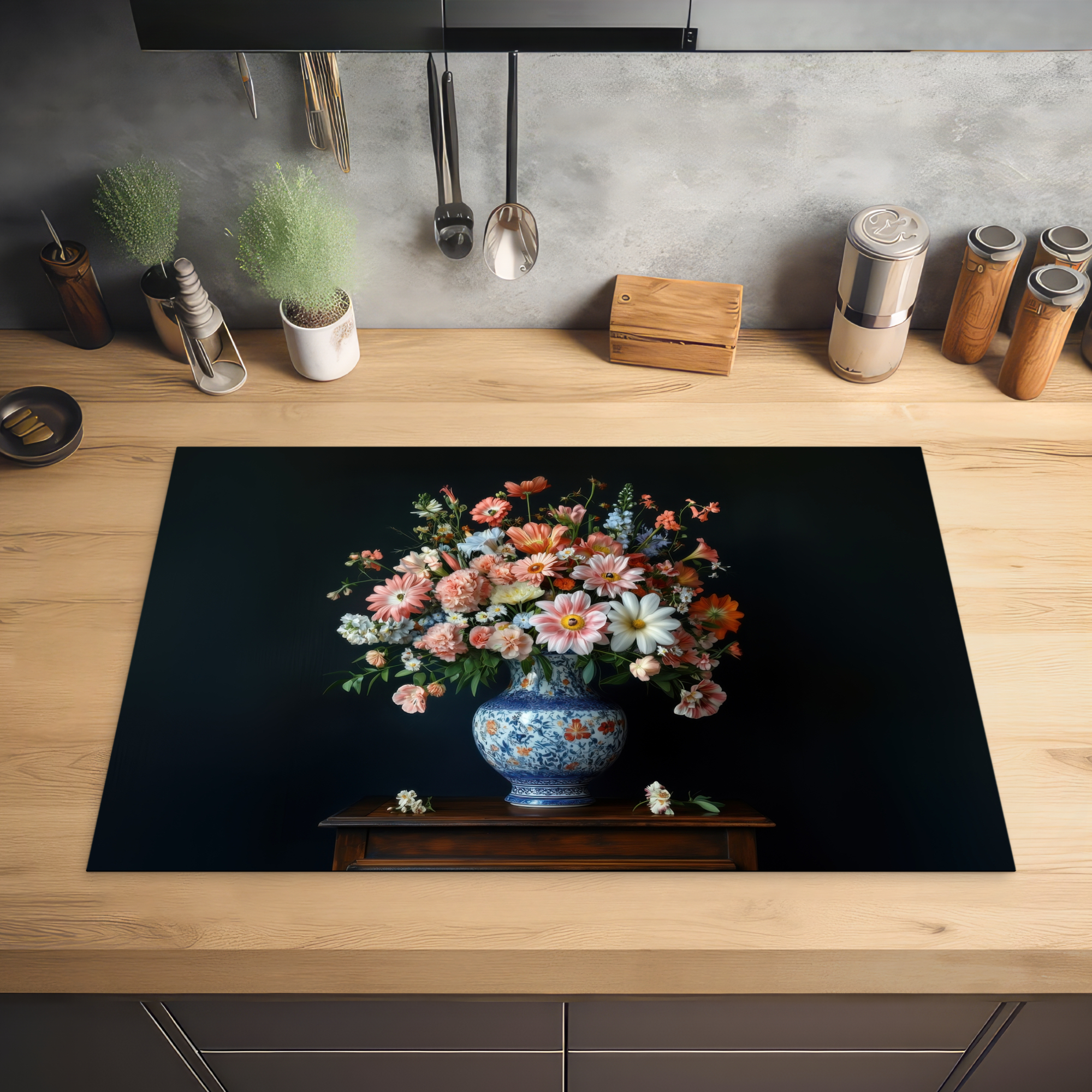 Inductiebeschermer - Hout - Vaas - Kleuren - Bloemen-2
