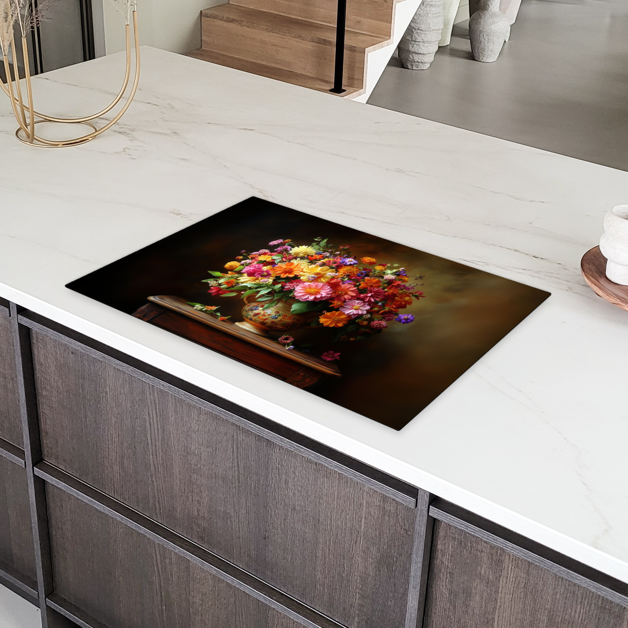 Inductiebeschermer - Kleuren - Boeket - Vaas - Hout-4