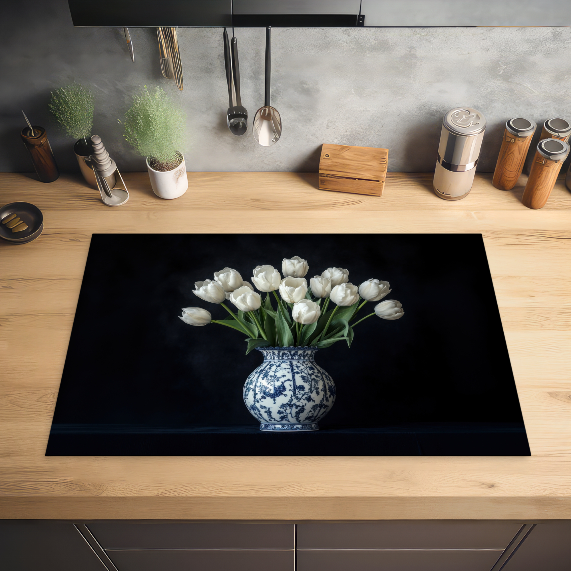 Inductiebeschermer - Wit - Bloemen - Tulpen - Vaas-2