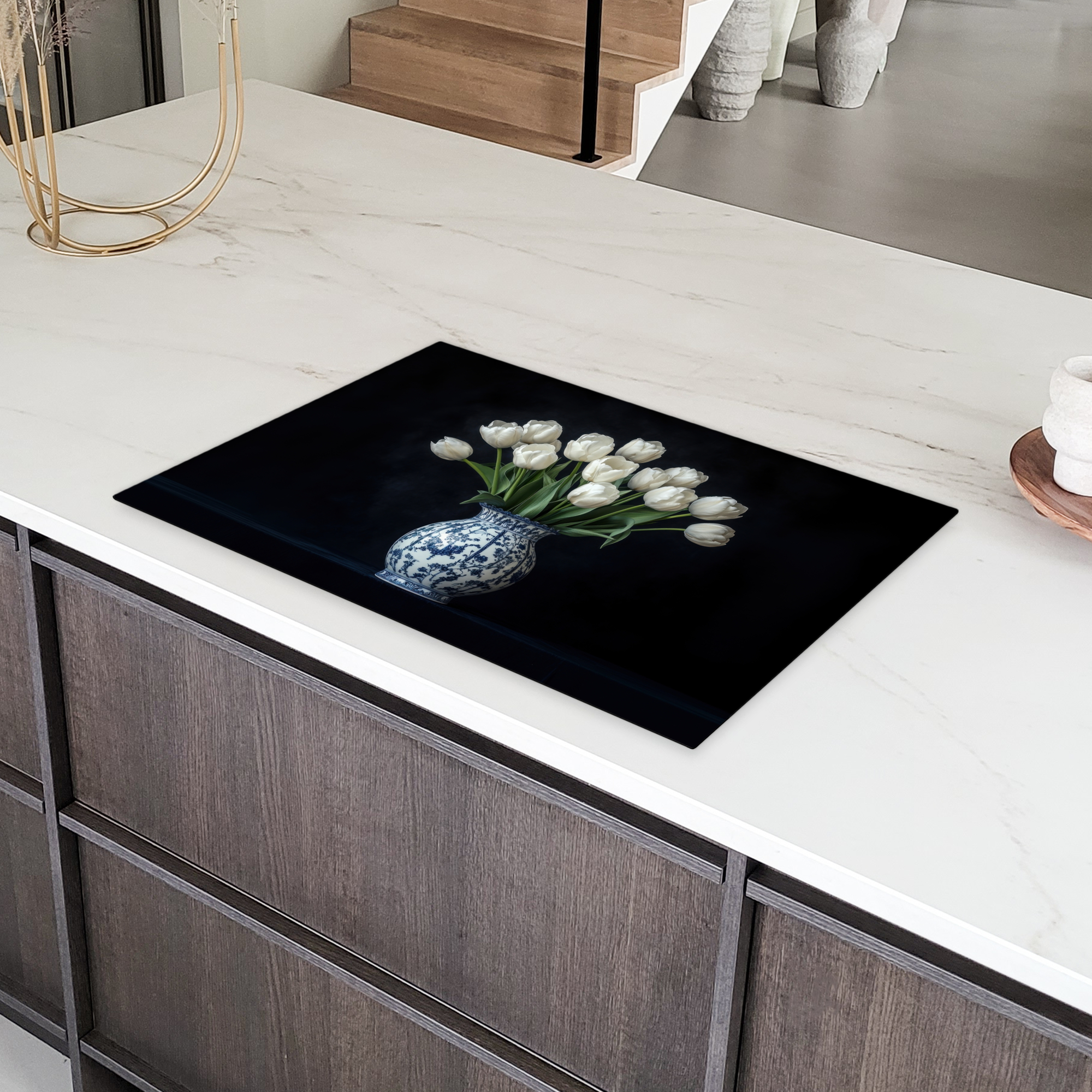 Inductiebeschermer - Wit - Bloemen - Tulpen - Vaas-4