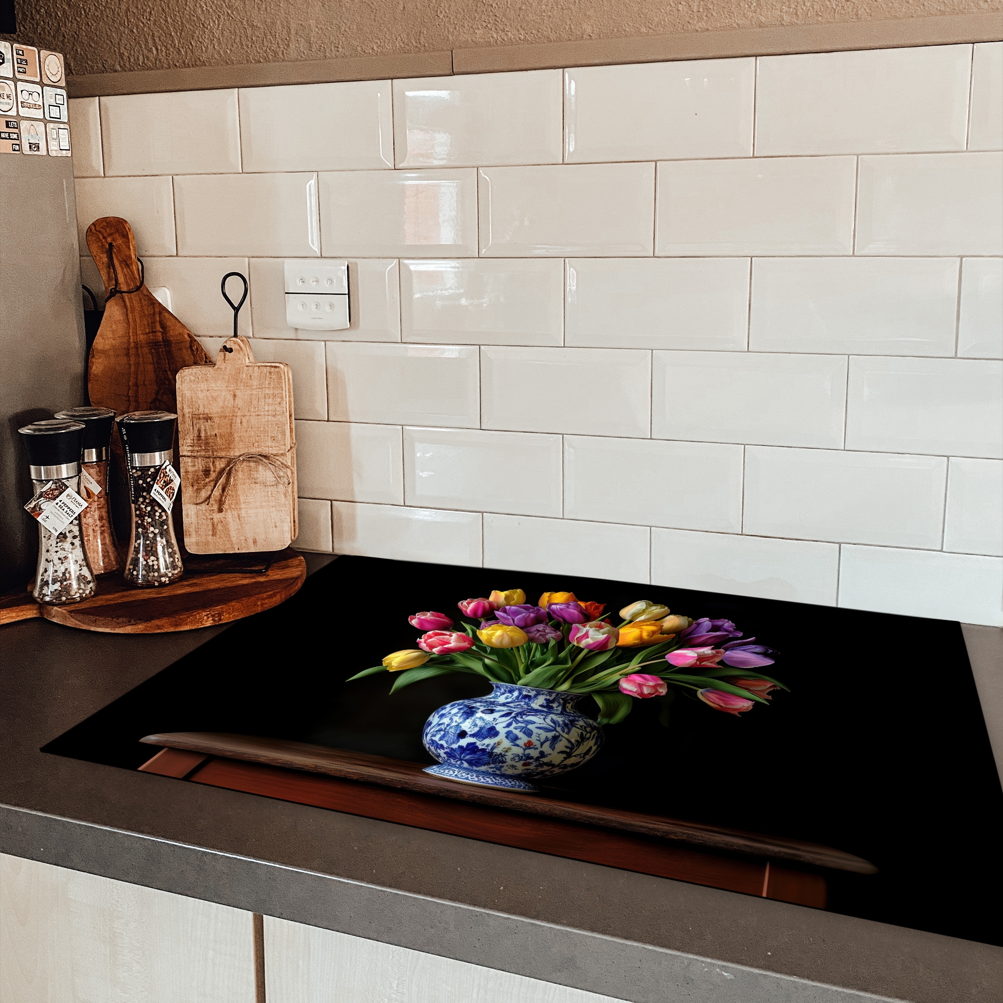 Inductiebeschermer - Tulpen - Kleuren - Hout - Vaas-3