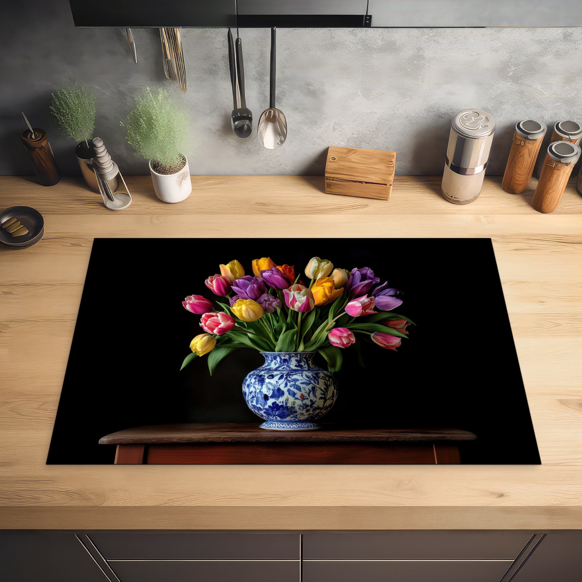 Inductiebeschermer - Tulpen - Kleuren - Hout - Vaas-2
