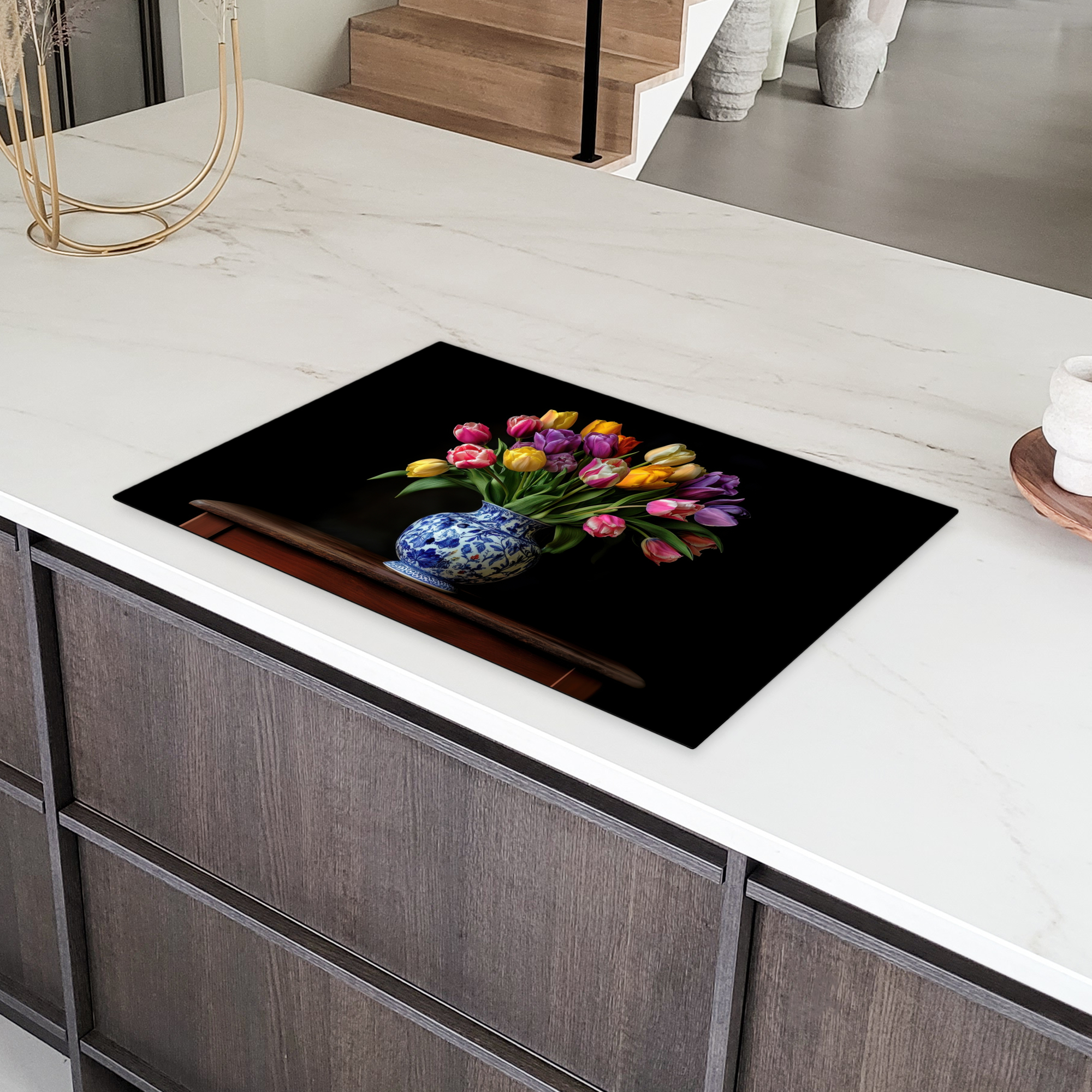 Inductiebeschermer - Tulpen - Kleuren - Hout - Vaas-4