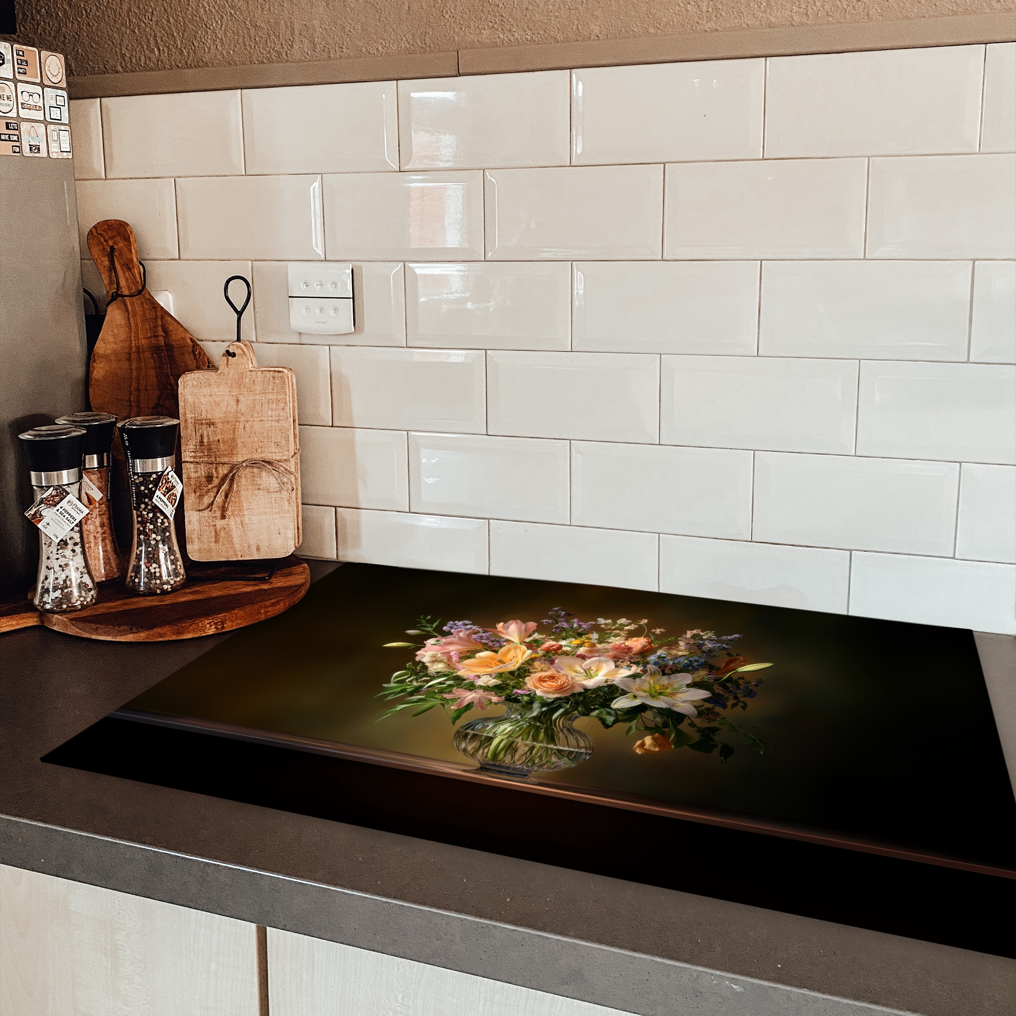 Inductiebeschermer - Glazen - Bloemen - Boeket - Kleuren-3