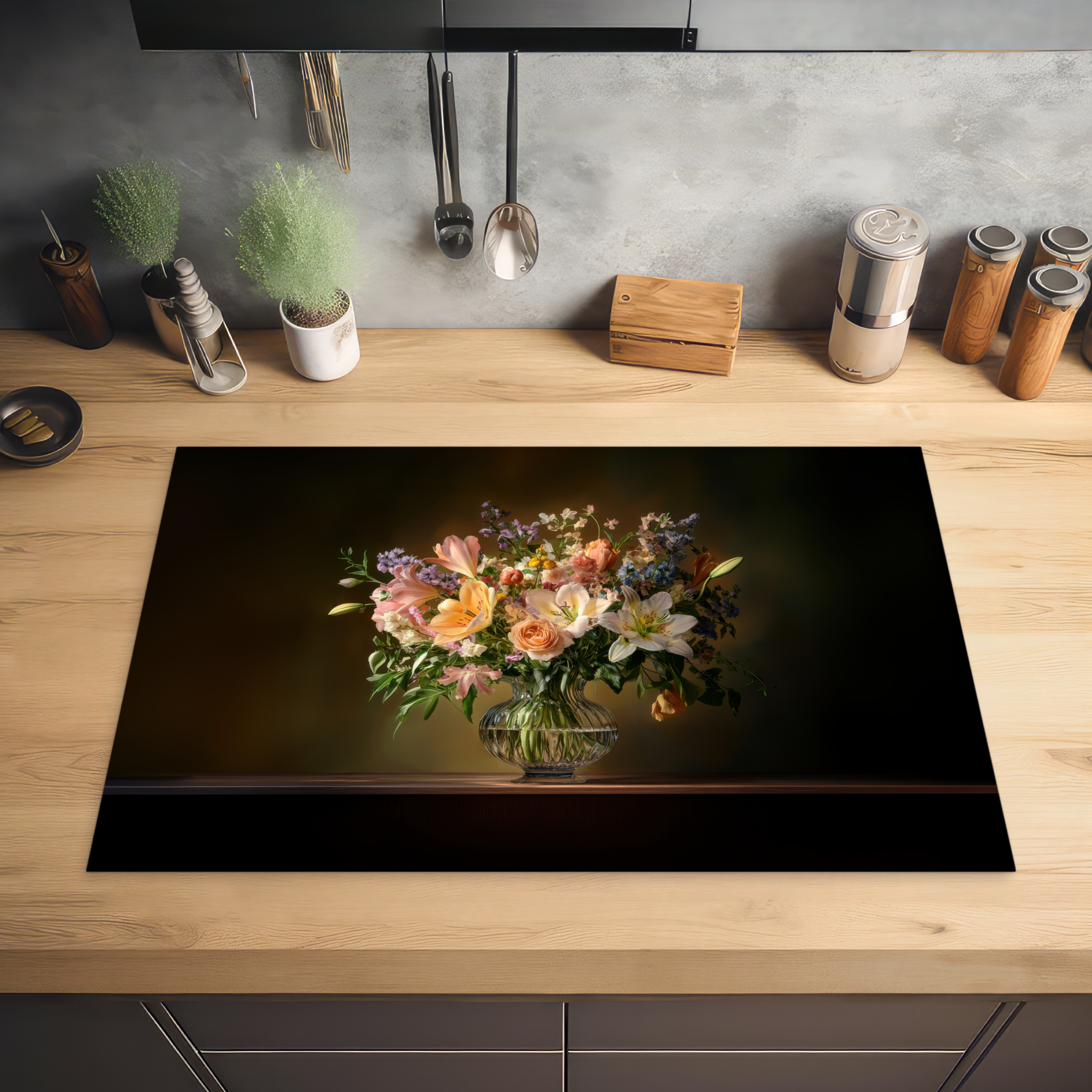 Inductiebeschermer - Glazen - Bloemen - Boeket - Kleuren-2