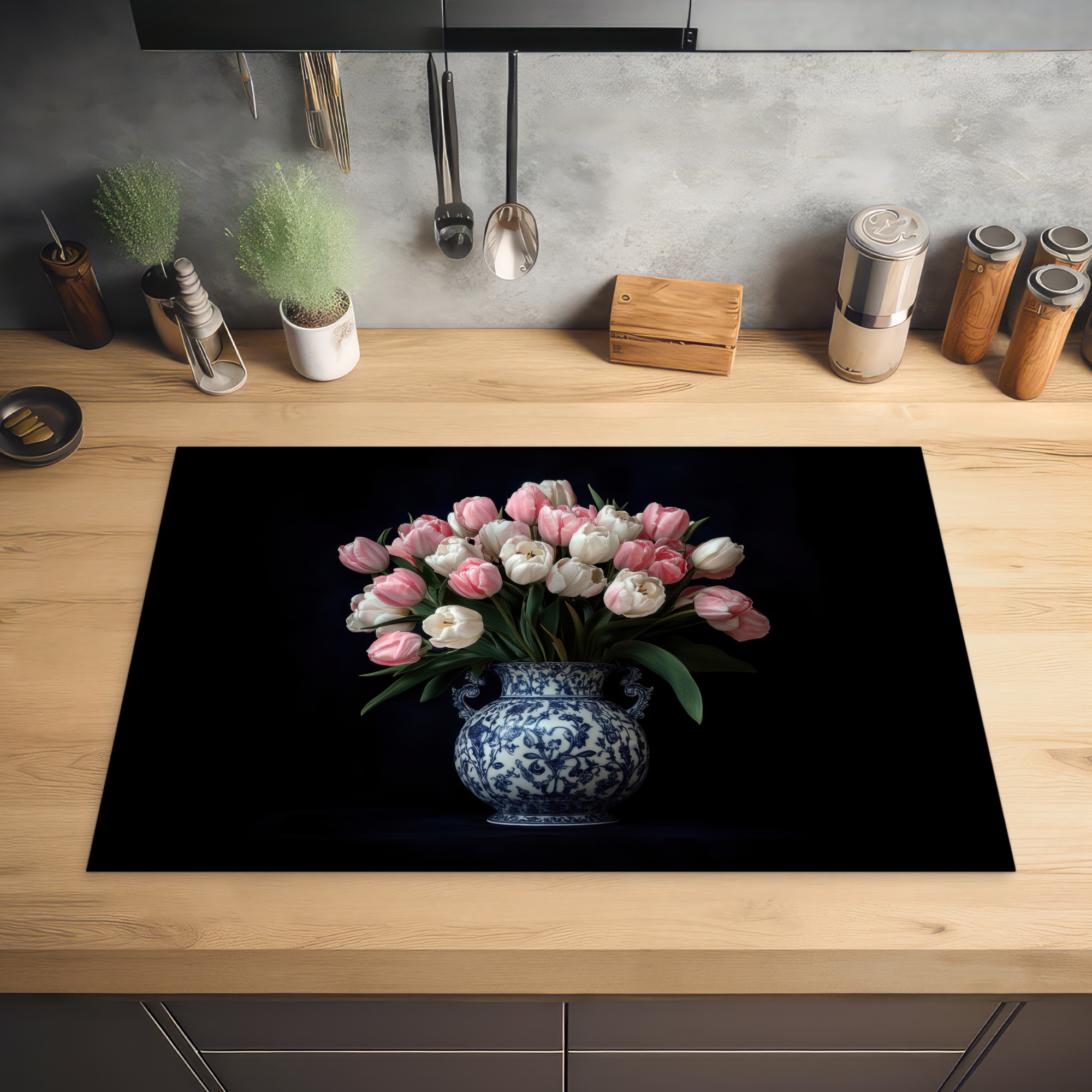 Inductiebeschermer - Bloemen - Roze - Tulpen - Vaas-2