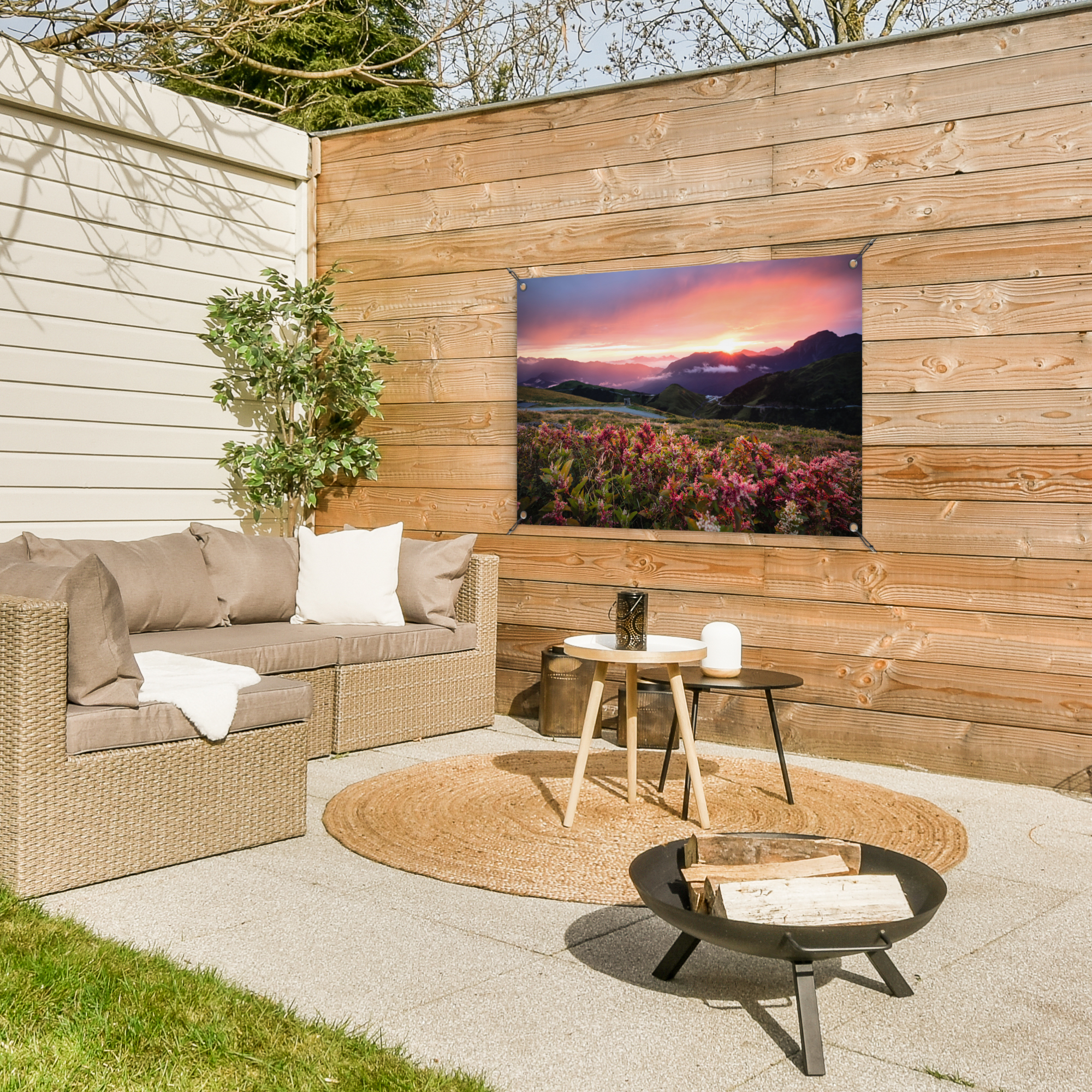 Outdoor Poster - Blumen - Berge - Landschaft - Nacht - Himmel - Rosa - Vertikal-3