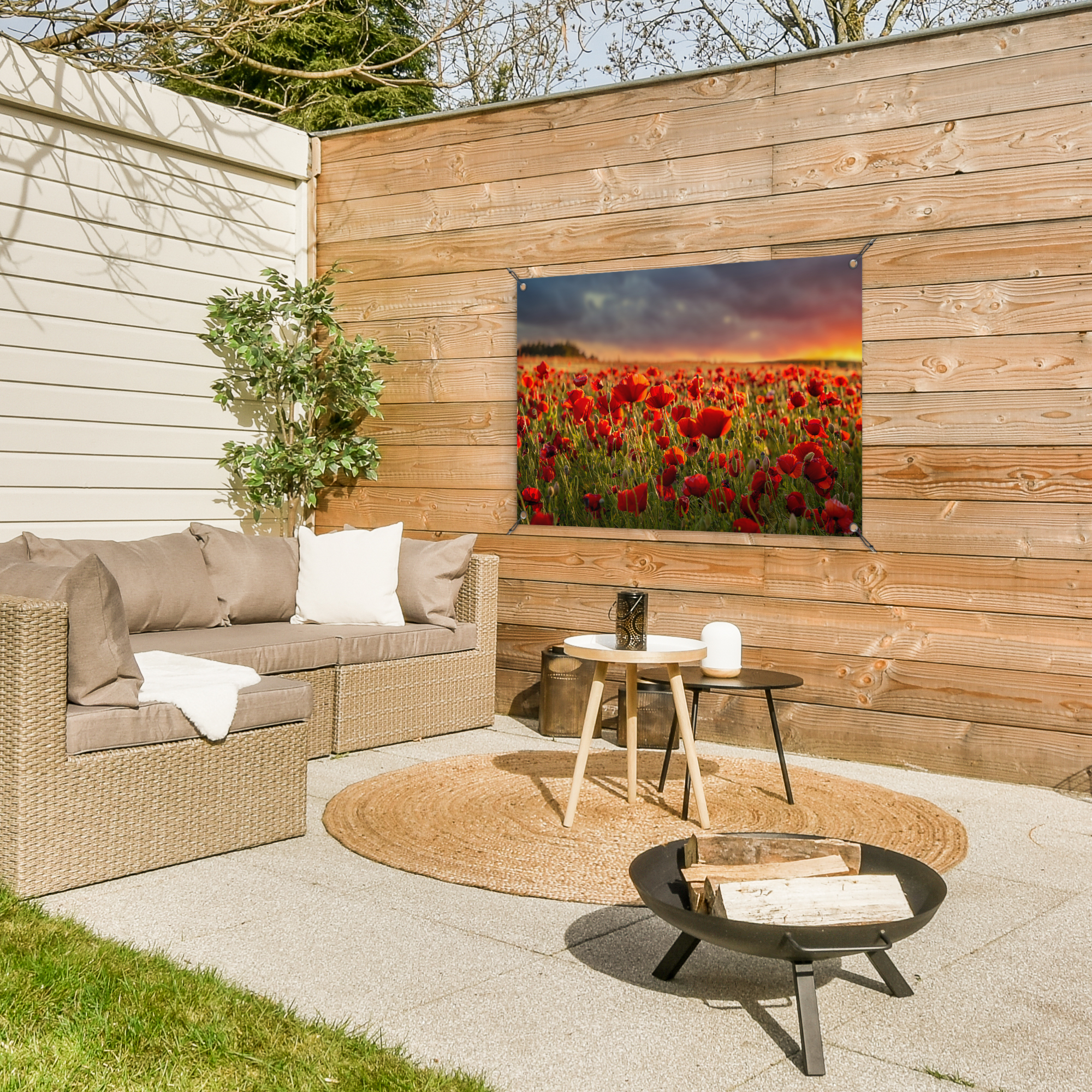 Tuinposter - Zonsondergang - Klaprozen - Rood - Bloemen - Veld - Natuur - Liggend-3