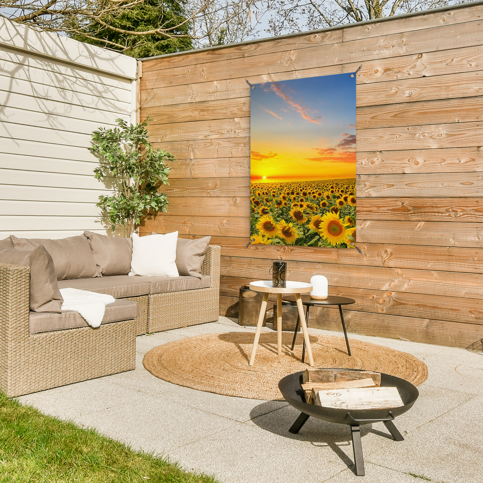 Tuinposter - Bloemen - Zonnebloem - Zonsondergang - Nacht - Oranje - Staand-3