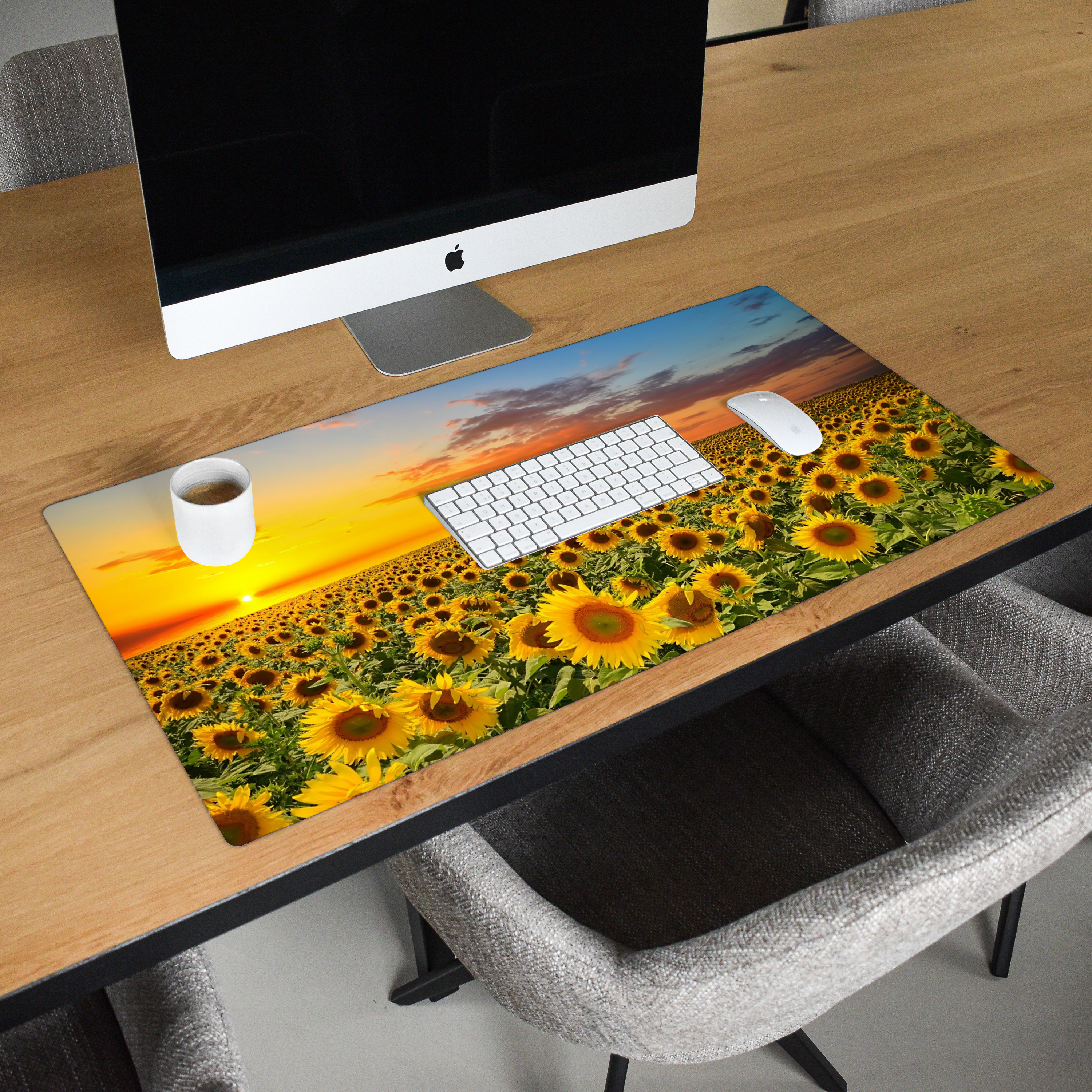 Schreibtischunterlage - Blumen - Sonnenblume - Sonnenuntergang - Nacht - Orange-2