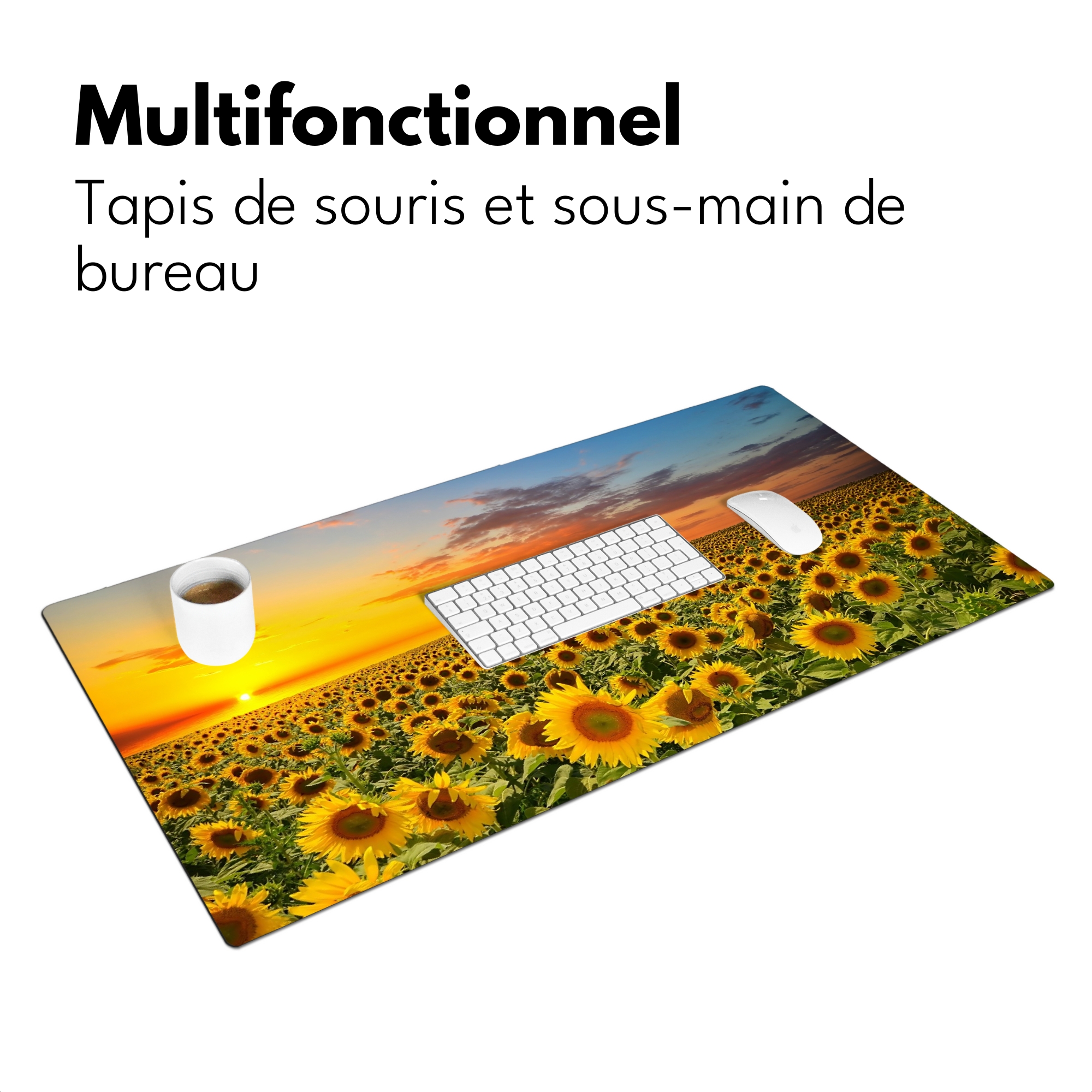 Sous main bureau - Fleurs - Tournesol - Coucher de soleil - Nuit - Orange-3